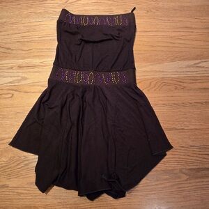 Vintage Y2K Dress S Strapless Asymmetrical Rhinestone Brown Bling Fairy Purple